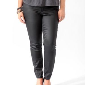 Black coated leather look skinny jeans